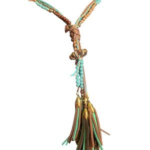 Turquoise Brown Tassels Necklace